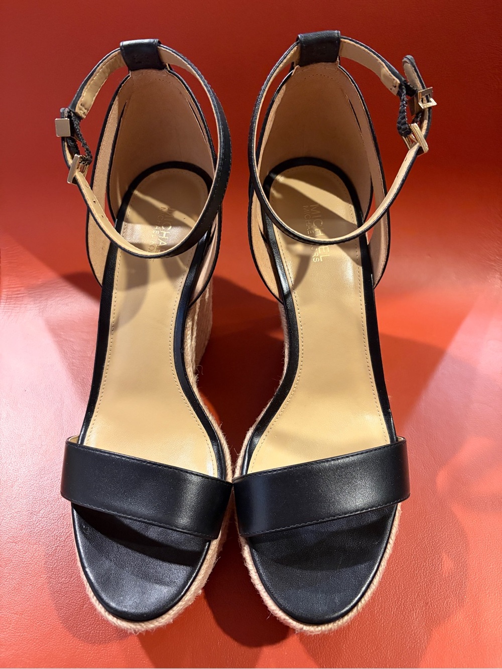 Michael Kors Black Espadrille Wedge Sandals with Ankle Strap